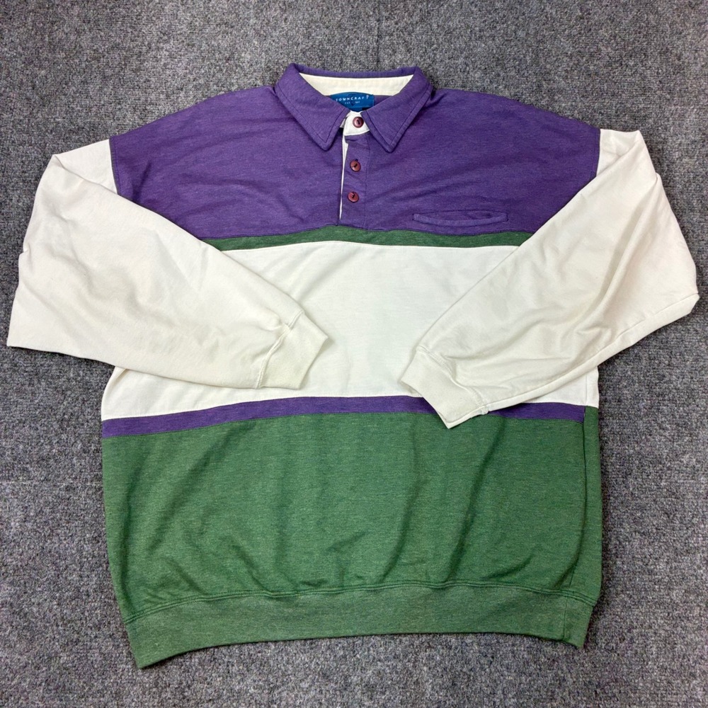 Vintage Towncraft Mens Size XLT XL Tall Colorblock Polo Sweatshirt Long Sleeve